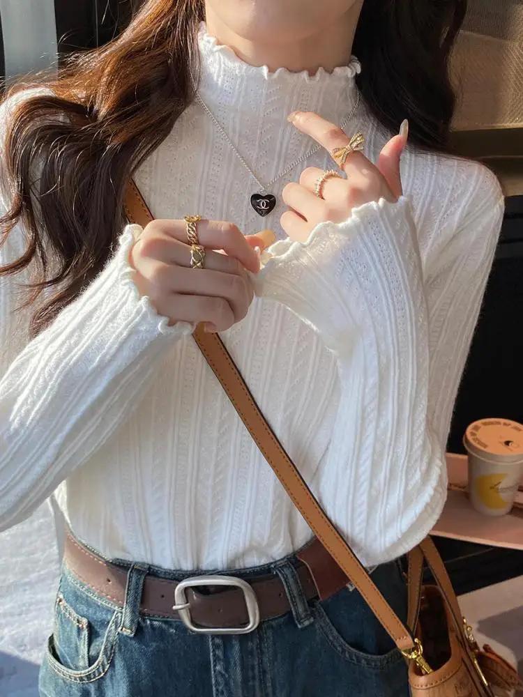 Pulls pour femmes à col roulé plissé 2026, automne hiver, pull chaud, hauts fins, pull en tricot, pu