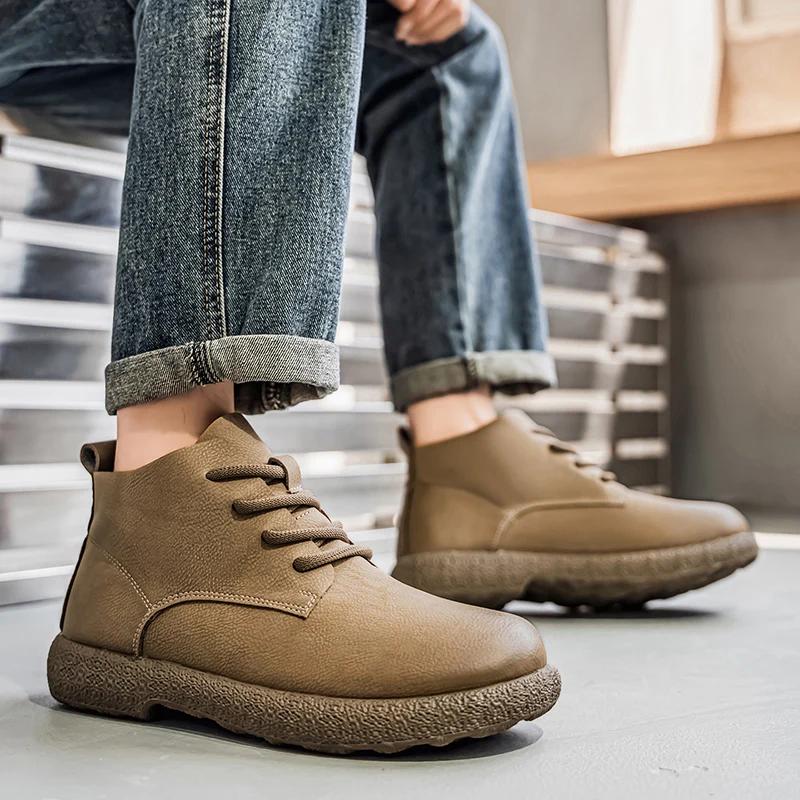 Chaussures Designer Bottines en cuir marron pour hommes avec design à lacets de style rétro et semel