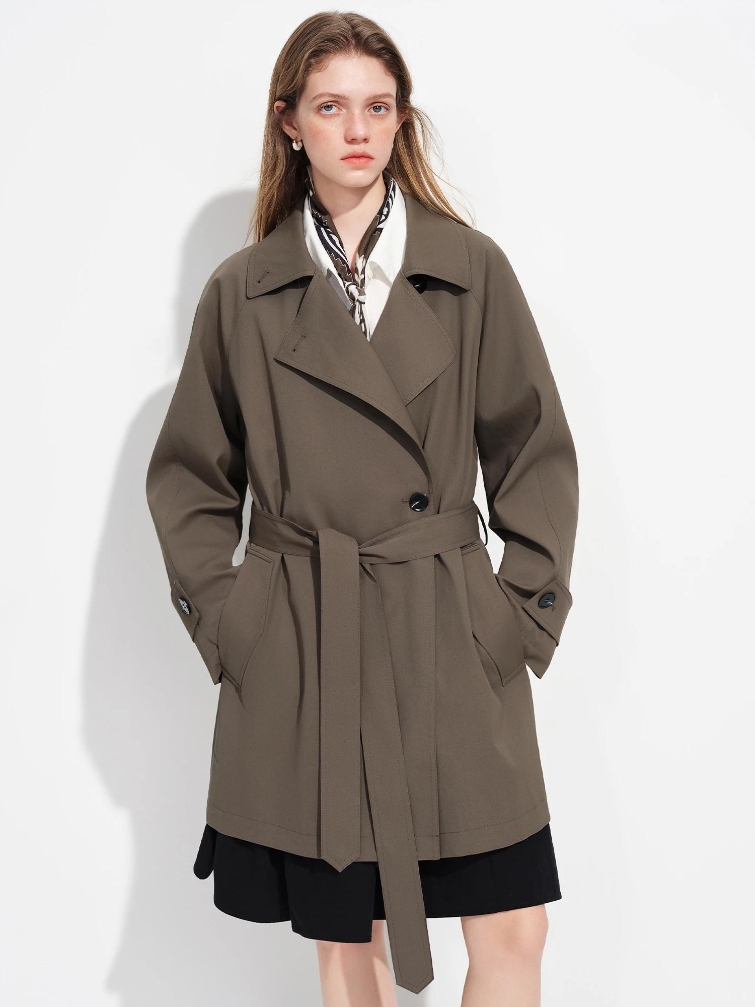 Manteau Trench Mi-Long Décontracté Kaki pour Femme FSLE Printemps 2026 - Style Britannique Double Bo