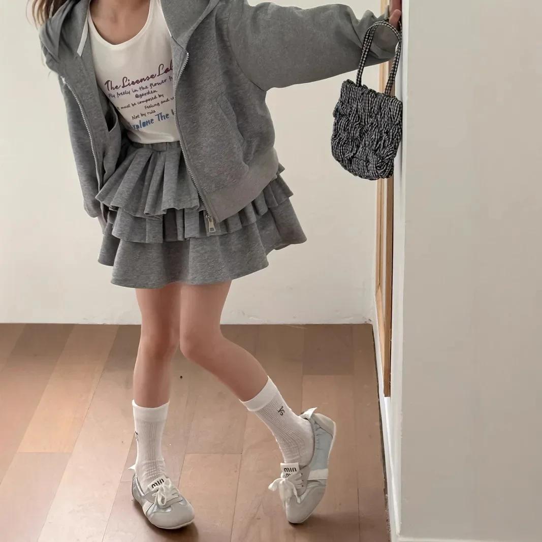 Ensemble de jupe bouffante A-Line Cake pour bébé fille, sweat à capuche avec chapeau à fermeture écl
