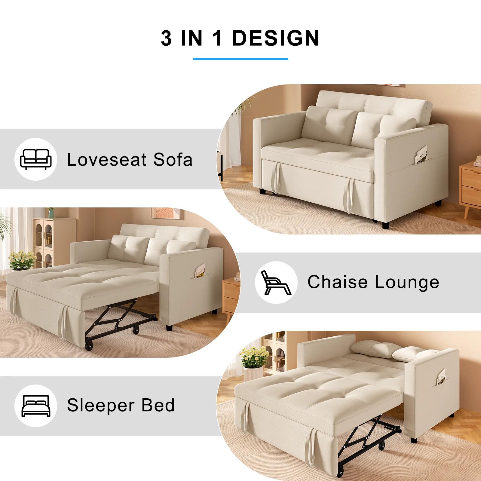 HORGgland-Canapé convertible 3 en 1, canapé-lit en velours de 57 pouces avec lit côtelé, causeuse av