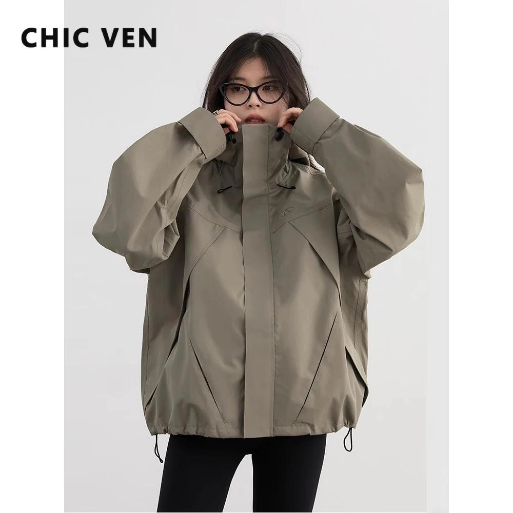 CHIC VEN-Veste de dehors à Capuche pour Femme, Manteau Court, Coupe-Vent, Solide, Extérieur, Automne