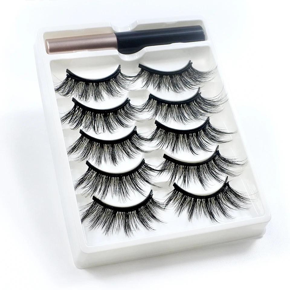 REDSIREN 5 paires de cils magnétiques avec Eyeliner cils naturels épais réutilisables nouveau faux c