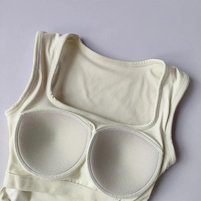 Gilet sport femme col carré : soutien-gorge fitness croisé pilates yoga été