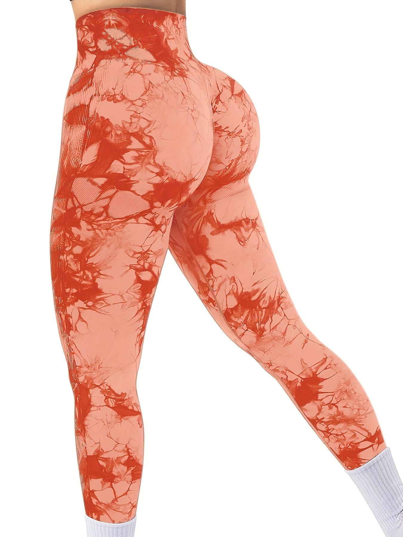 Leggings d'entraînement taille haute sans couture Tie Dye pour femmes, pantalons athlétiques froissé