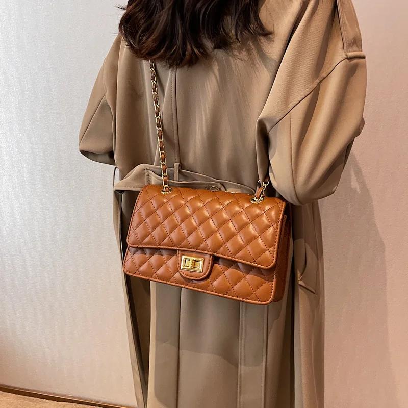 Nouveau Sac à Main Bandoulière Rétro 2026 avec Chaîne et Motif Losanges, Style Sous le Bras, Sensati