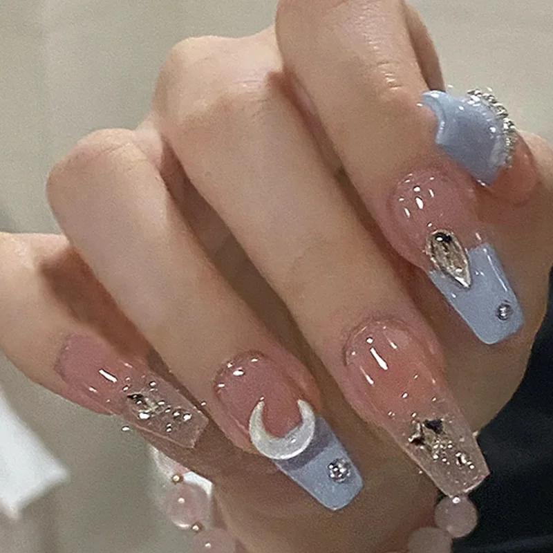 Faux ongles français amovibles en acrylique, mi-longs, ensemble de faux ongles, couverture complète,