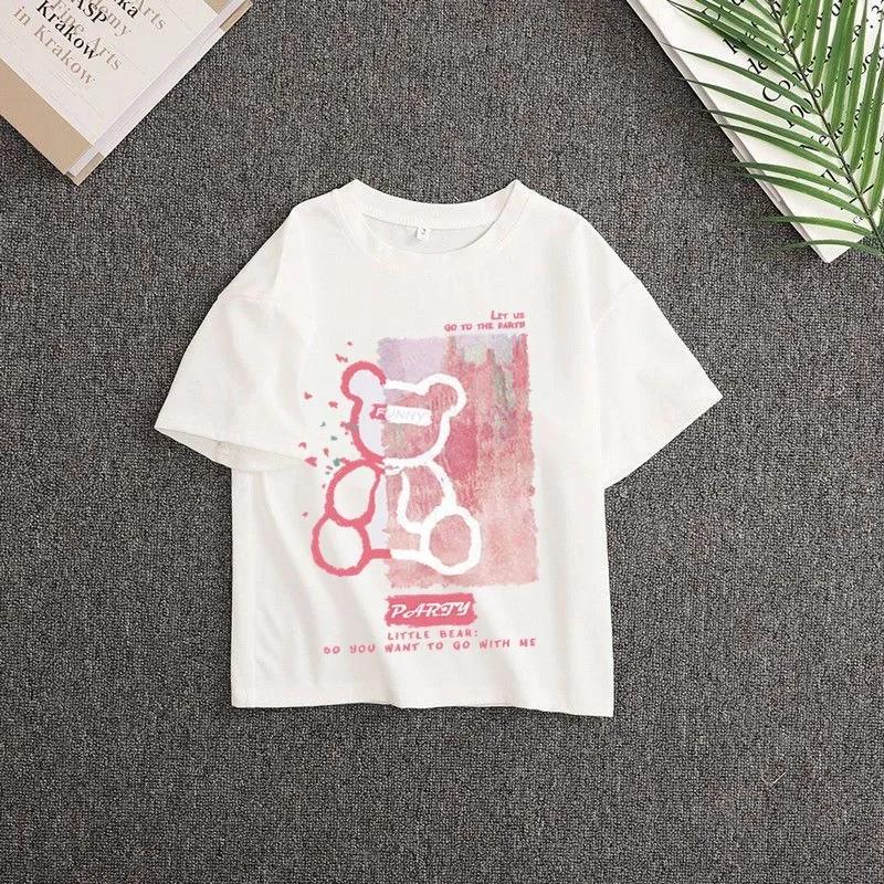Ensemble de vêtements d'été pour filles de 5 à 14 ans, hauts et pantalons à la mode, ours de dessin 