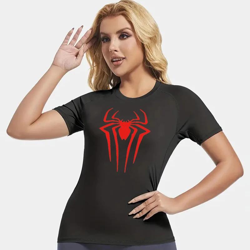 Chemise de Compression à manches courtes imprimé araignée pour femmes, T-Shirt d'athlétisme, de cour