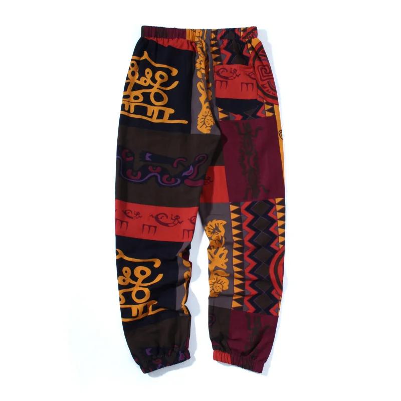 Pantalon léger en mélange de coton et de lin pour hommes, décontracté, avec cordon de serrage, impri