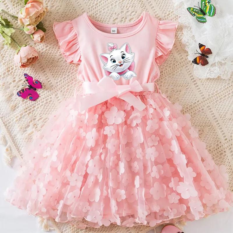 Marie Cat – robe d'été pour filles, Tutu avec nœud de dessin animé, papillon 3D, mignonne, en coton,