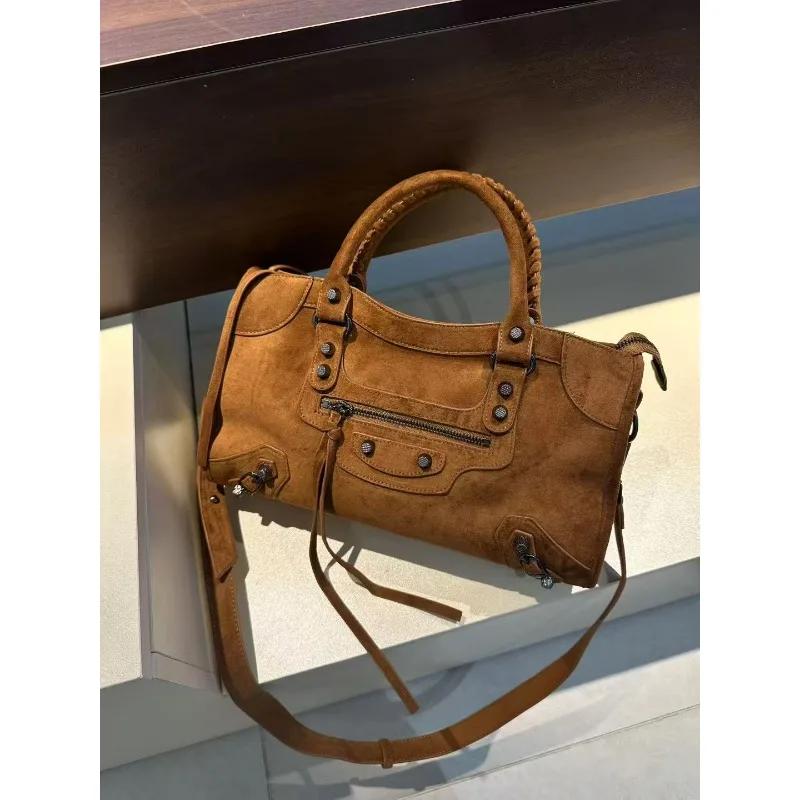 Sac en daim vintage tendance, design unisexe, sac à main décontracté polyvalent, sac bandoulière pou