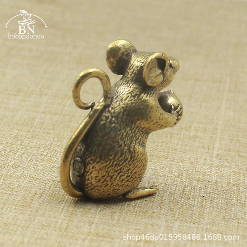 Mini souris en cuivre pur, offrande de pêche, figurine d'Auckland, rat mignon créatif, animal porte-