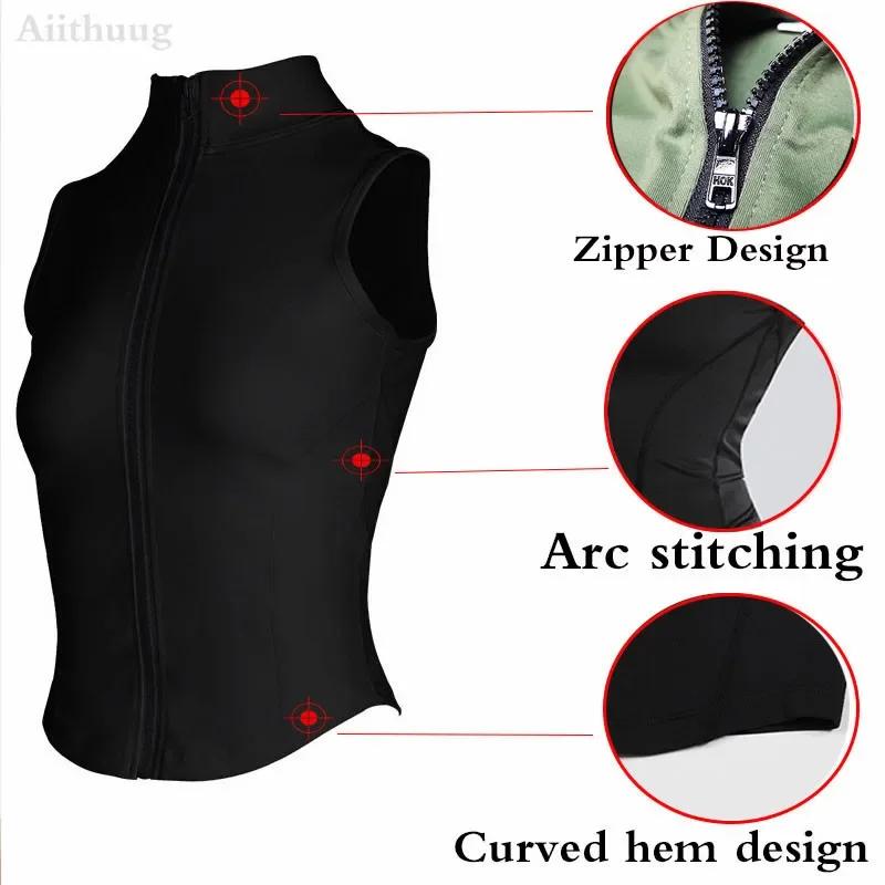 Aiithuug athlétique fermeture éclair Sweat gilet veste sans manches course dessus de Yoga col haut c