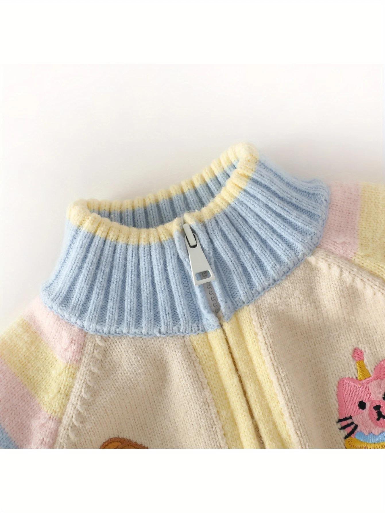 Cardigan tricoté pour enfants, veste à fermeture éclair, Style dessin animé, veste brodée pour fille
