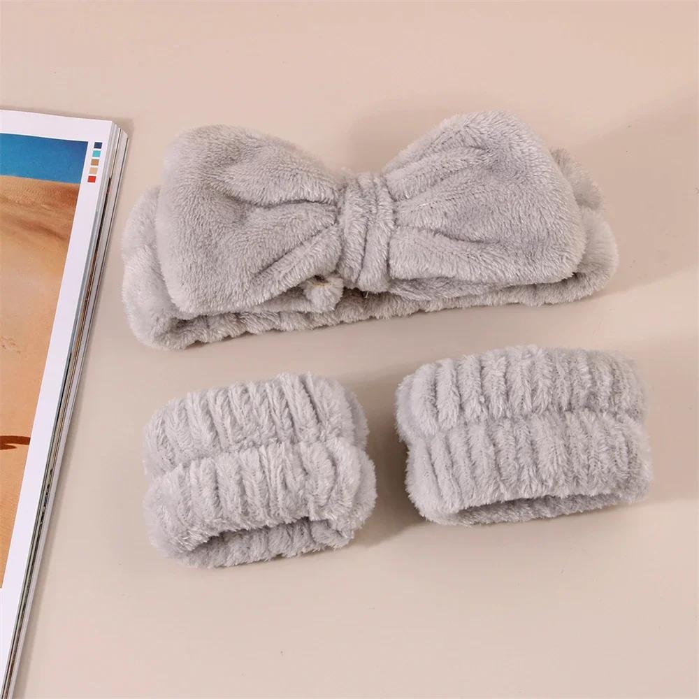 3 pièces Spa bandeau bracelet pour laver le visage microfibre maquillage serviette bandes de cheveux