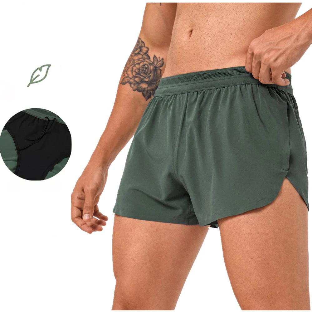 Short en soie glacée pour hommes, Double pont, séchage rapide, couleur unie, course à pied, Fitness,