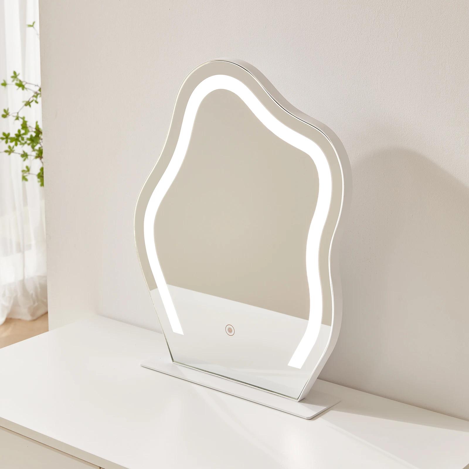 Ensemble de commode avec miroir et bande lumineuse, commode de maquillage blanche avec 2 portes de p