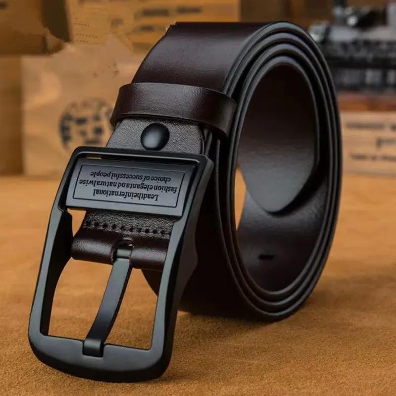 Ceinture en cuir de vachette pour hommes, broche en alliage métallique, sangle de taille décontracté