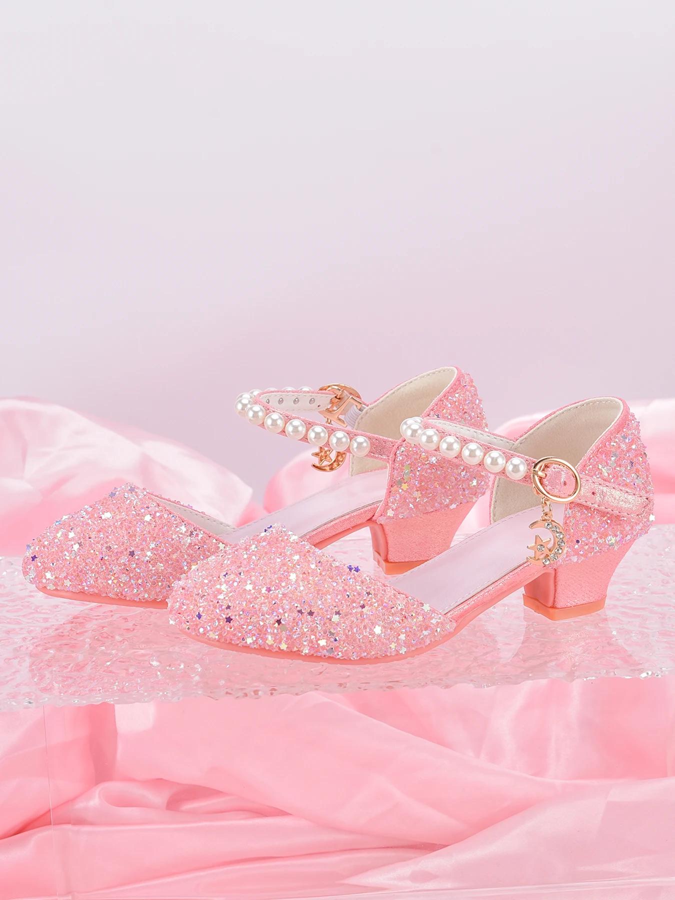 Chaussures à talons hauts de Style princesse pour filles, avec décoration pendentif étoile brillante