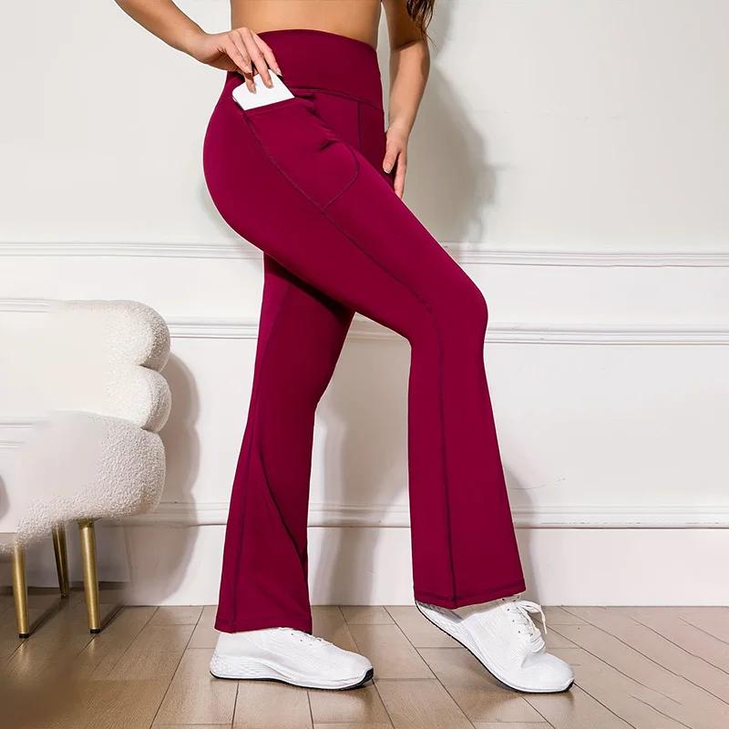 Pantalon de yoga Bootcut pour femme Pantalon de yoga taille haute avec poches pour femme Pantalon de