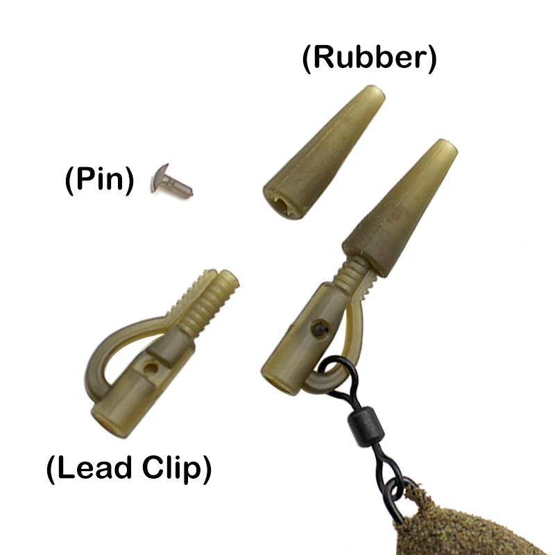 20 jeux de Clips de plomb et de caoutchoucs de queue, Kit de matériel de pêche à la carpe, accessoir
