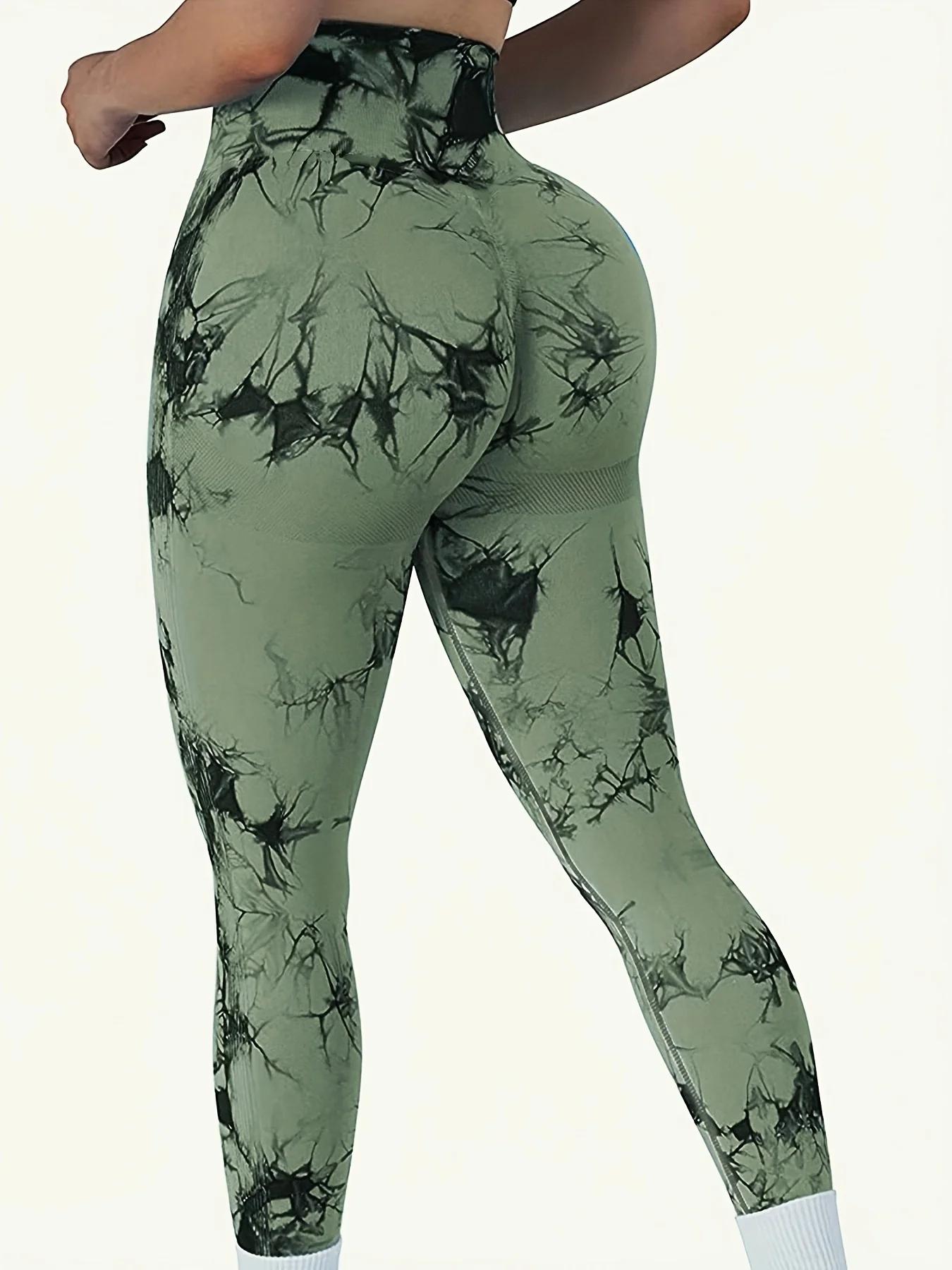 Leggings d'entraînement taille haute sans couture Tie Dye pour femmes, pantalons athlétiques froissé