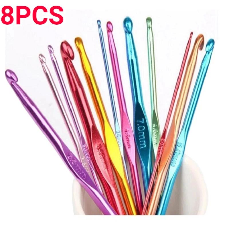 8 pièces poignée en métal Crochet aiguilles à tricoter en aluminium coloré tête unique Crochet fil à