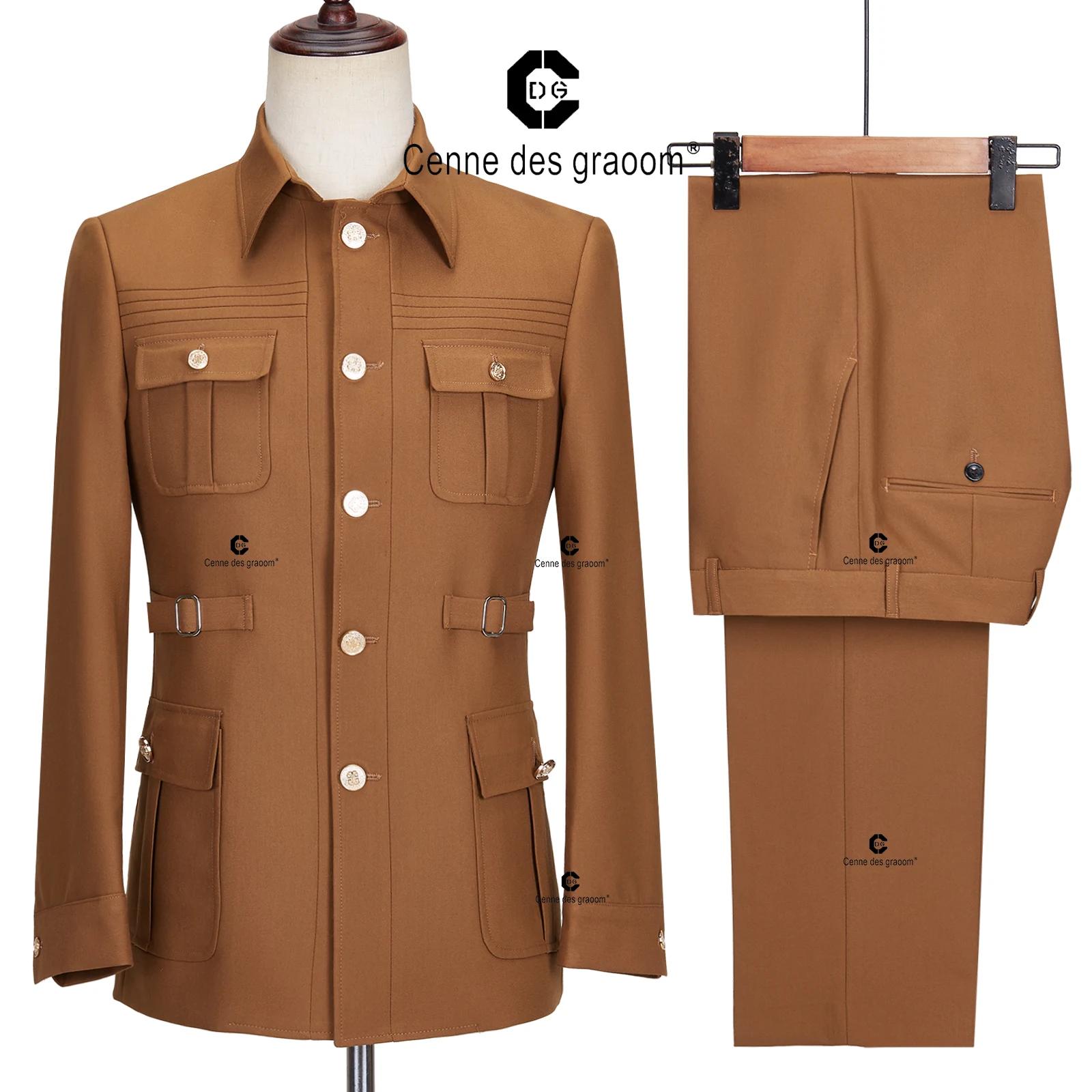 Cenne Des Graoom – Costume Safari pour Homme, boutons dorés, col carré sur mesure, formel, décontrac