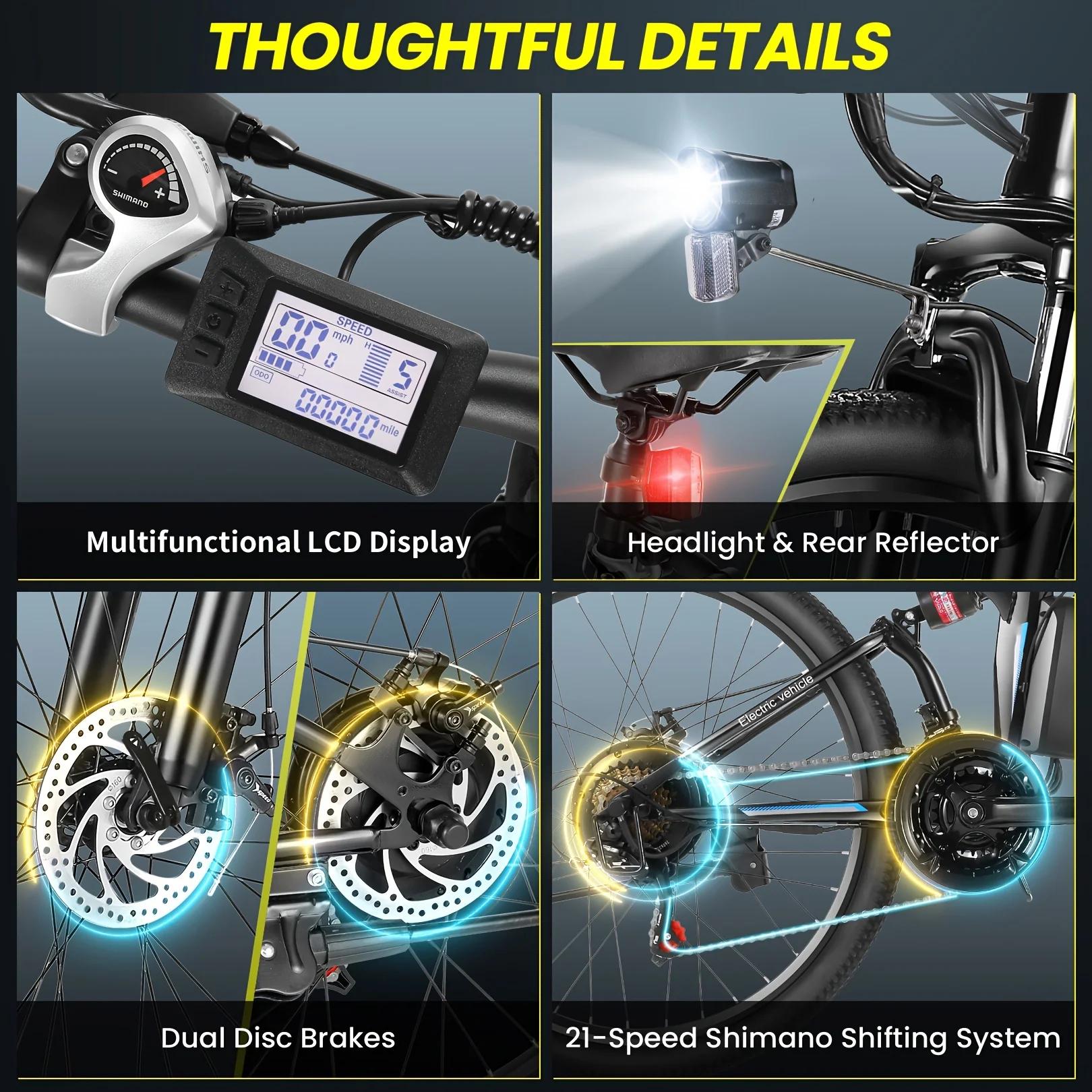 Vivi M026TGB Vélo électrique pliant 26" pour adultes, avec moteur 500 W, batterie amovible 48 V 20 M