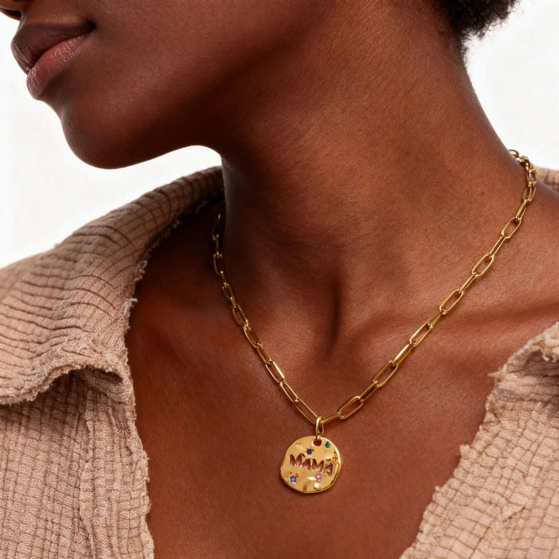 Collier pendentif MAMA pour maman grand-mère, pendentif tarot d'ange gardien rond irrégulier en acie