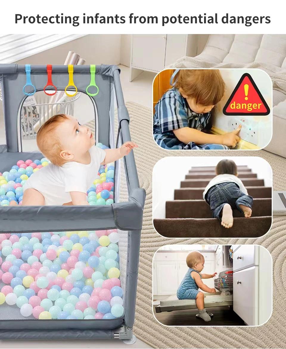 Parc pour bébé, barrière de sécurité pour enfant, clôture avec anneau de traction, boîte à balles, a