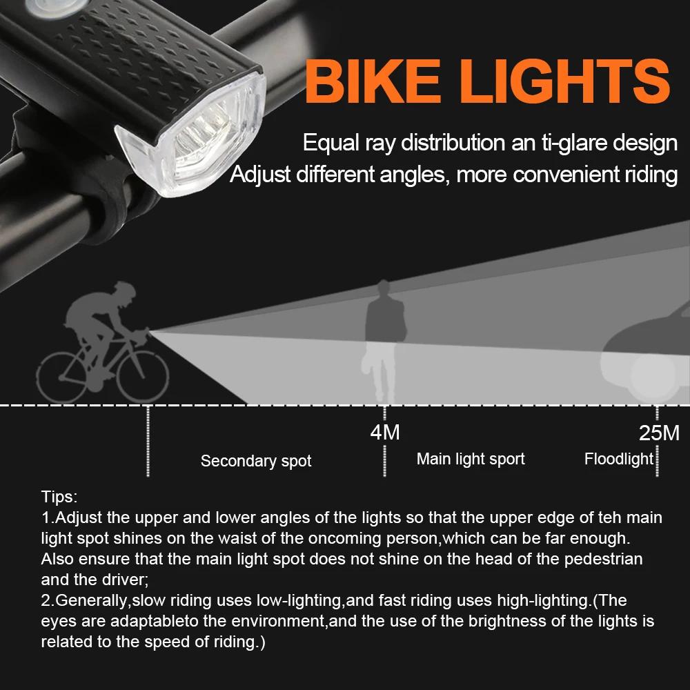 Feu avant de vélo Rechargeable USB, feu arrière rouge, facile à installer, 3 Modes, accessoires de v