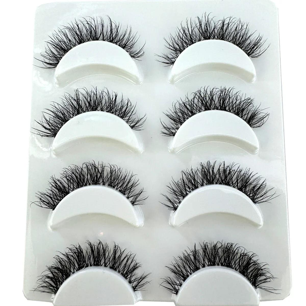 Nouveau 4 paires de faux cils vaporeux Volume 3D moelleux naturel avec bande transparente-extension 