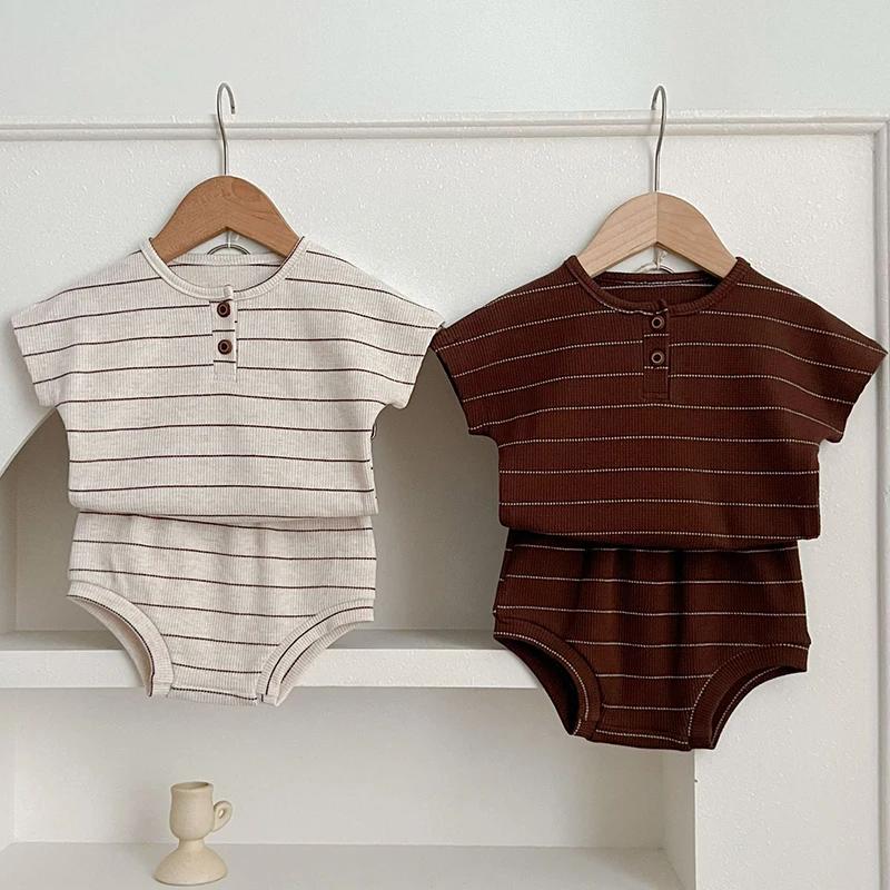 2024 été doublure bébé vêtements ensemble rayé t-shirt et Bloomer 2 pièces garçon vêtements costume 