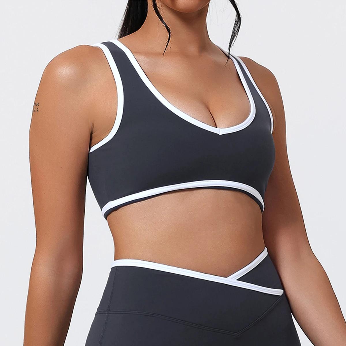 Nouveau soutien-gorge de yoga pour femme à col en V, brassière de sport antichoc pour la course à pi