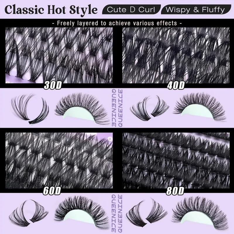 QUEENICE 800 pièces de faux cils en grappe de longueur mixte |   Léger, doux, facile à appliquer, De