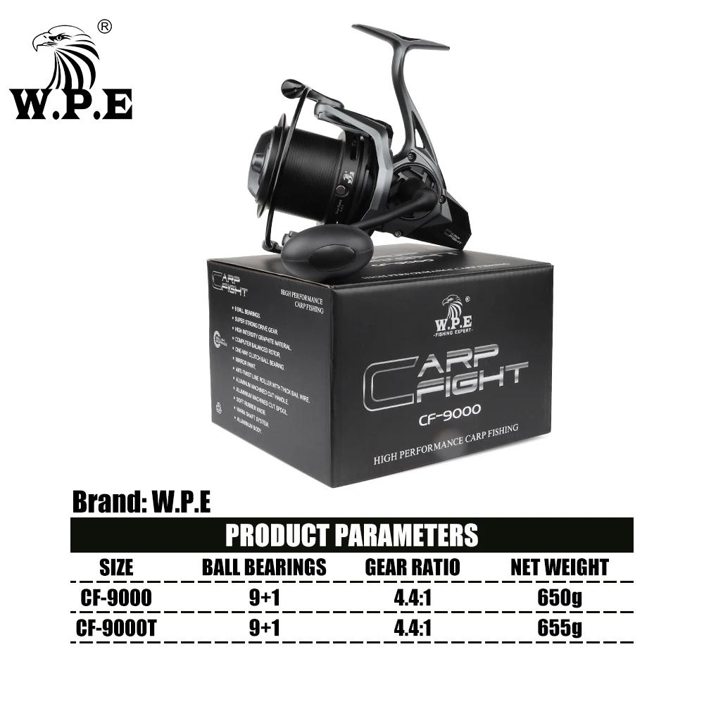 W.P.E – moulinet de pêche Spinning 9000, Ratio d'engrenage 4.4:1, roulements à billes 9 + 1, ligne e
