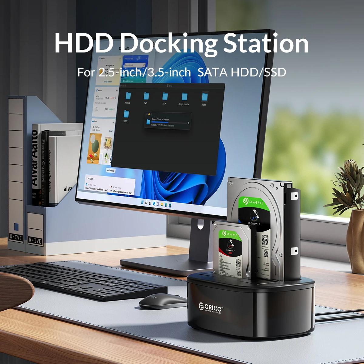 ORICO Station d'accueil pour disque dur double baie pour disque dur SSD 2.5/3.5 pouces avec adaptate