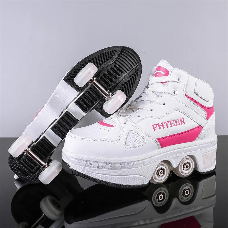 Chaussures de course pour garçons et filles, édition étudiante à quatre roues, chaussures de patinag