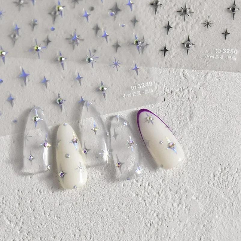 Autocollants pour ongles argentés 5D, 1 pièce, mini étoile en métal, autocollants pour nail art, aut
