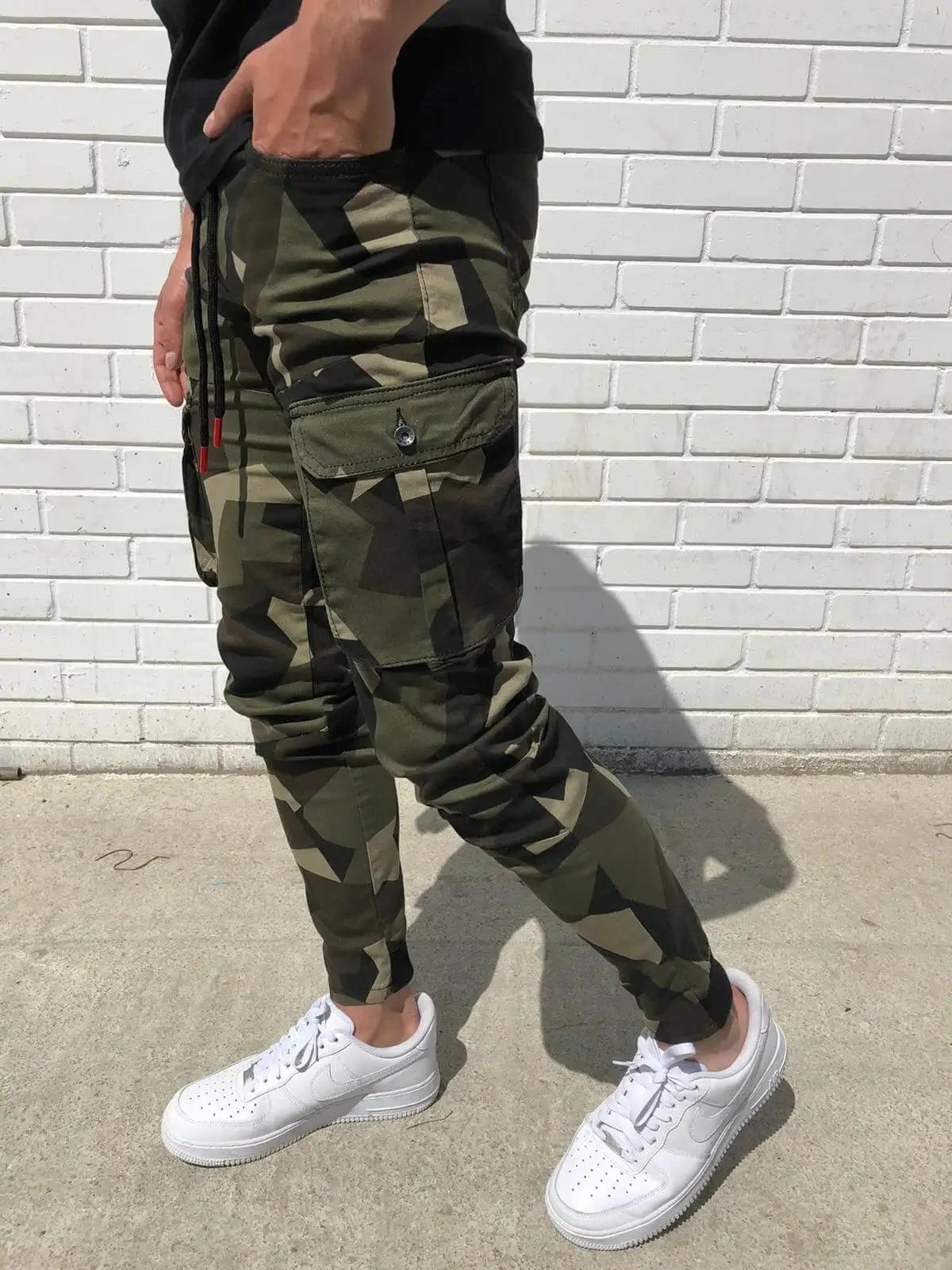 Pantalon de survêtement à séchage rapide pour hommes, pantalon de sport camouflage, slim, élastique,