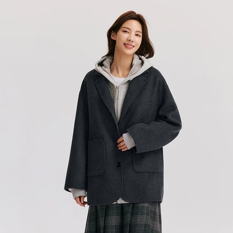 Semir-Veste double face contenant de la laine pour femme, manteau mi-long, col imbibé, polyvalent, c