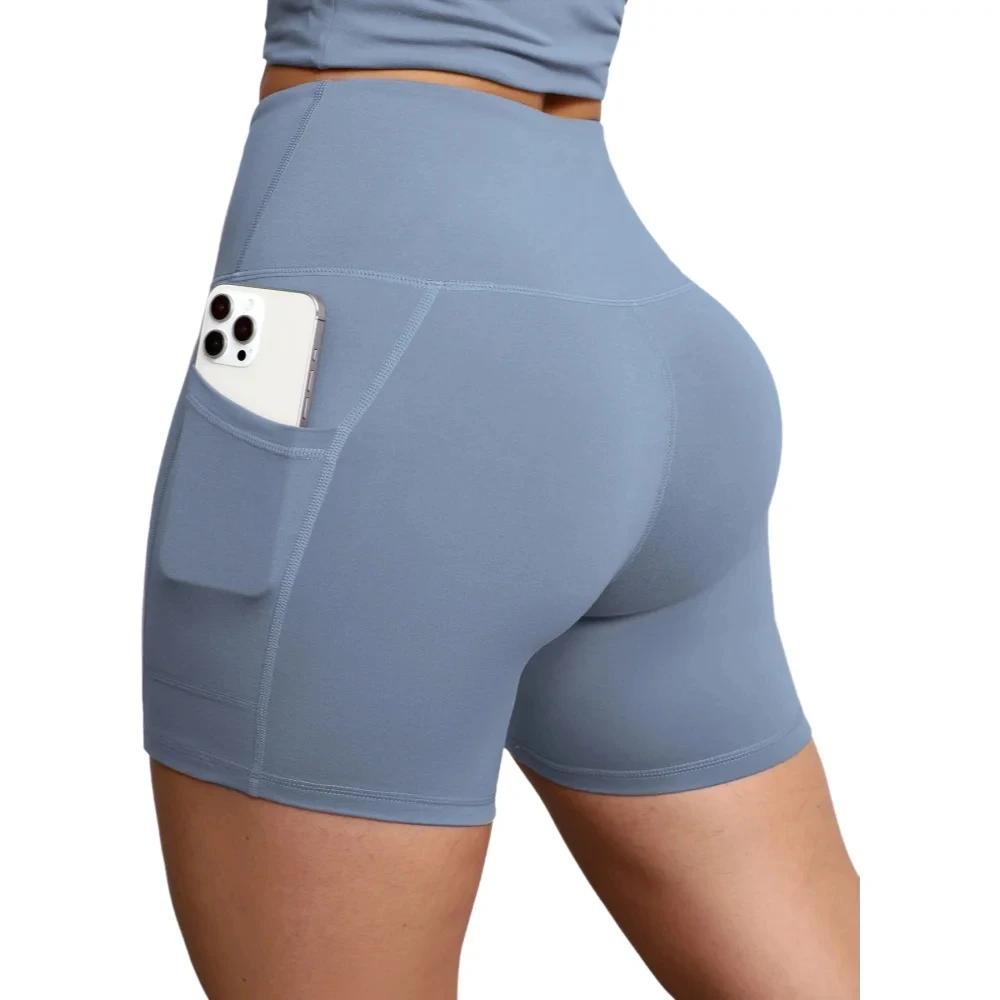 Shorts de sport taille haute pour femme avec poches, idéal pour le fitness, le running et le yoga – 