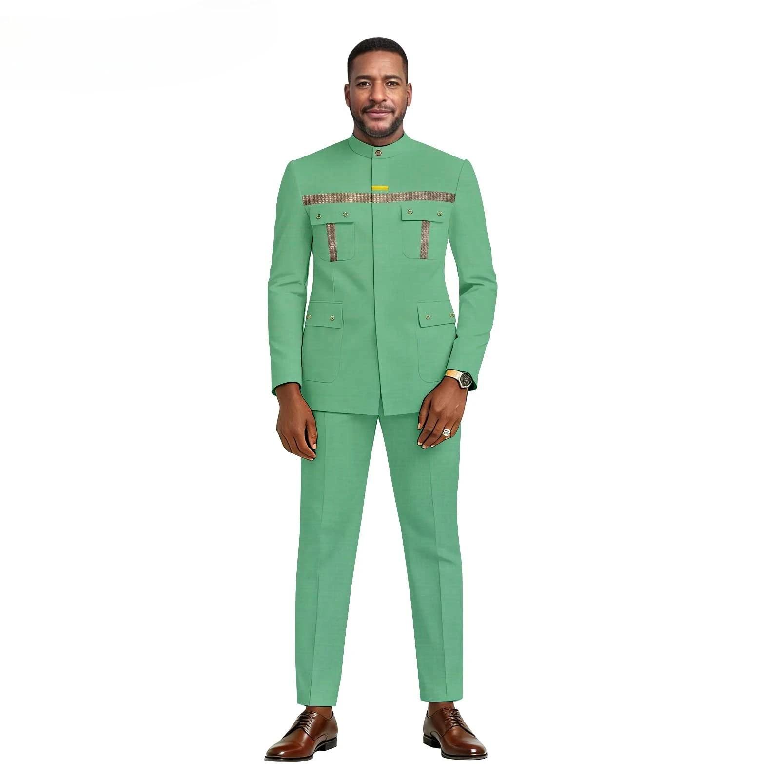 Nouvel ensemble deux pièces décontracté et coloré pour homme africain, coupe ajustée - Costume pour 