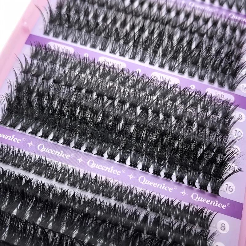 QUEENICE 800 pièces de faux cils en grappe de longueur mixte |   Léger, doux, facile à appliquer, De