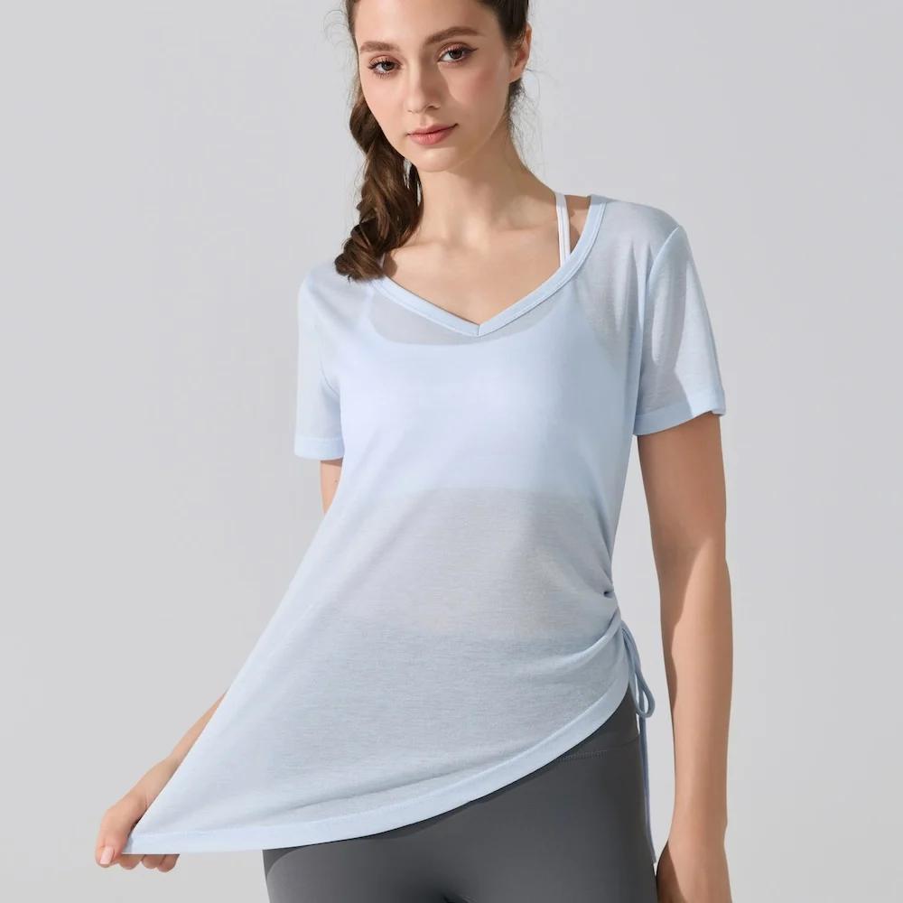 2025 T-shirt athlétique à manches courtes coupe ample pour femme – Conception à cordon plissé – Haut