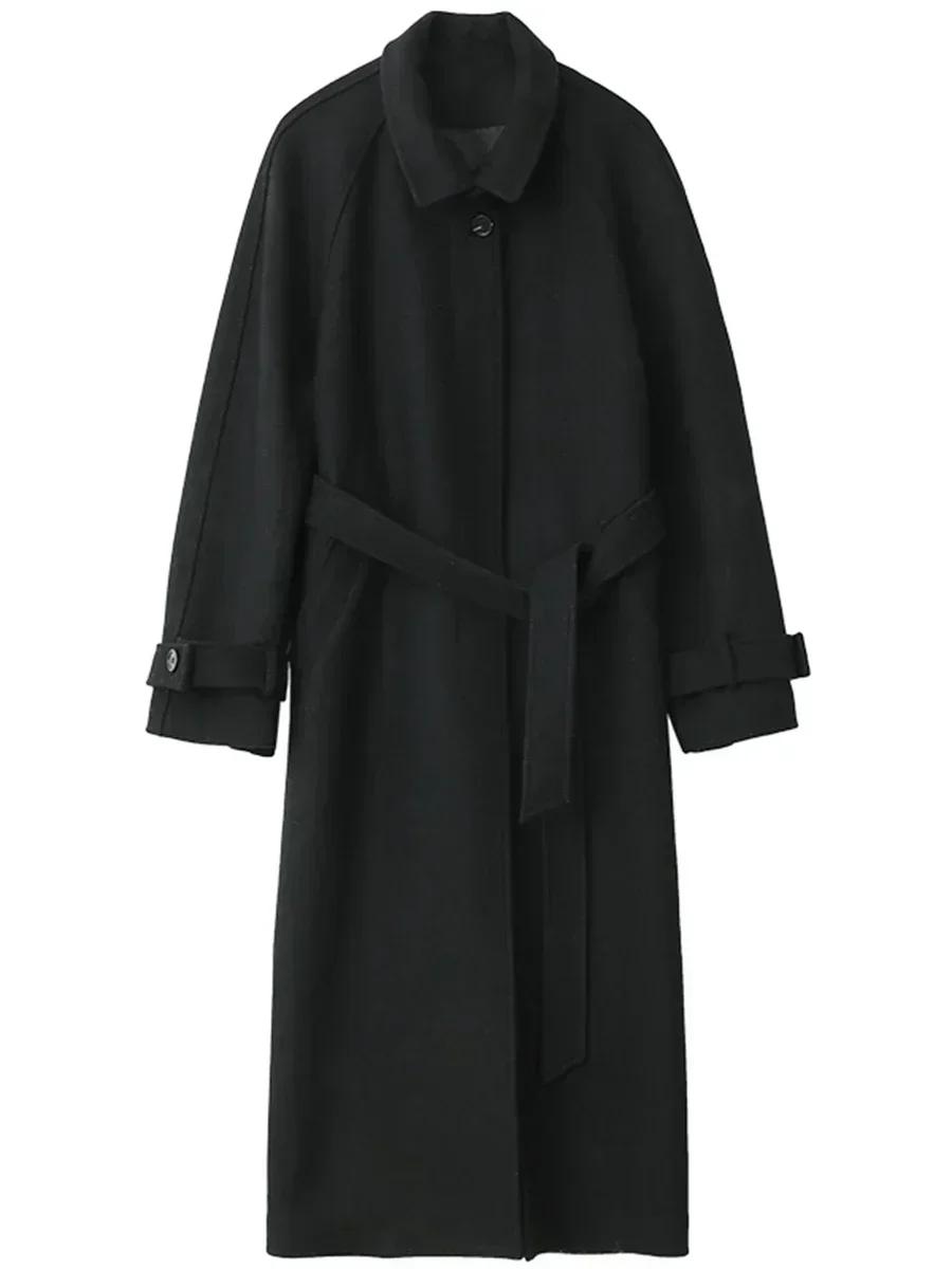 CHIC VEN-Long manteau trench pour femme, manteau en laine à lacets, pardessus à manches Leurs lan, c