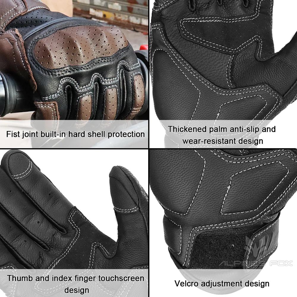 Gants de moto en cuir marron vintage pour hommes, certification CE, équitation Hurbike, écran tactil
