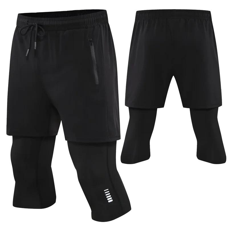 Pantalon court de Sport serré 2 en 1 pour hommes, élastique, séchage rapide, Compression, exercice d